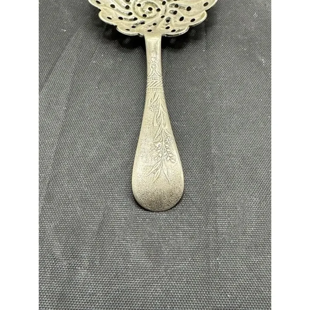 Antique NF Nickel Silver Co Julep Strainer Bon Bon Nut Spoon Scalloped Shell 4